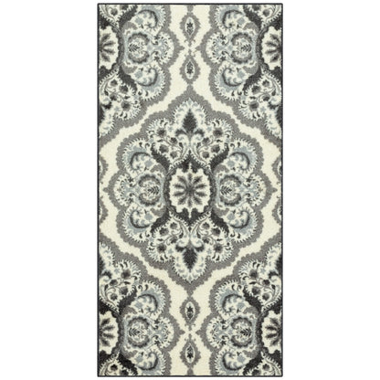 Maples Rugs Vivian Medallion Runner Rug - Made in USA - Washable, Non Slip, Indoor Carpet for Hallway, Kitchen, and Laundry Room, 2'6 x 5', Grey