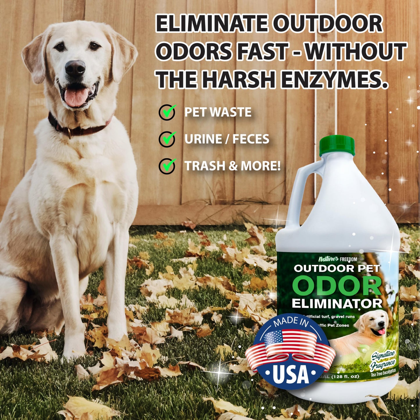 Nature’s Freedom Concentrated Enzymes Outdoor Odor Eliminator, Turf and Yard Cleaner for Pet Urine, Deodorizer for Dog & Cat Waste & Smells, Makes 5 to 64 Gallons, Use on Grass, Patios, Kennels