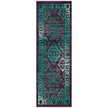 Maples Rugs Georgina Traditional Runner Rug – Made in USA – Washable, Non Slip Indoor Carpet for Hallway, Kitchen, and Laundry Room, 1'8 x 5', Wineberry/Teal