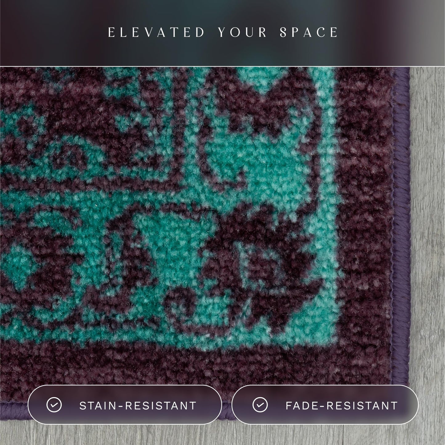 Maples Rugs Georgina Traditional Runner Rug – Made in USA – Washable, Non Slip Indoor Carpet for Hallway, Kitchen, and Laundry Room, 1'8 x 5', Wineberry/Teal