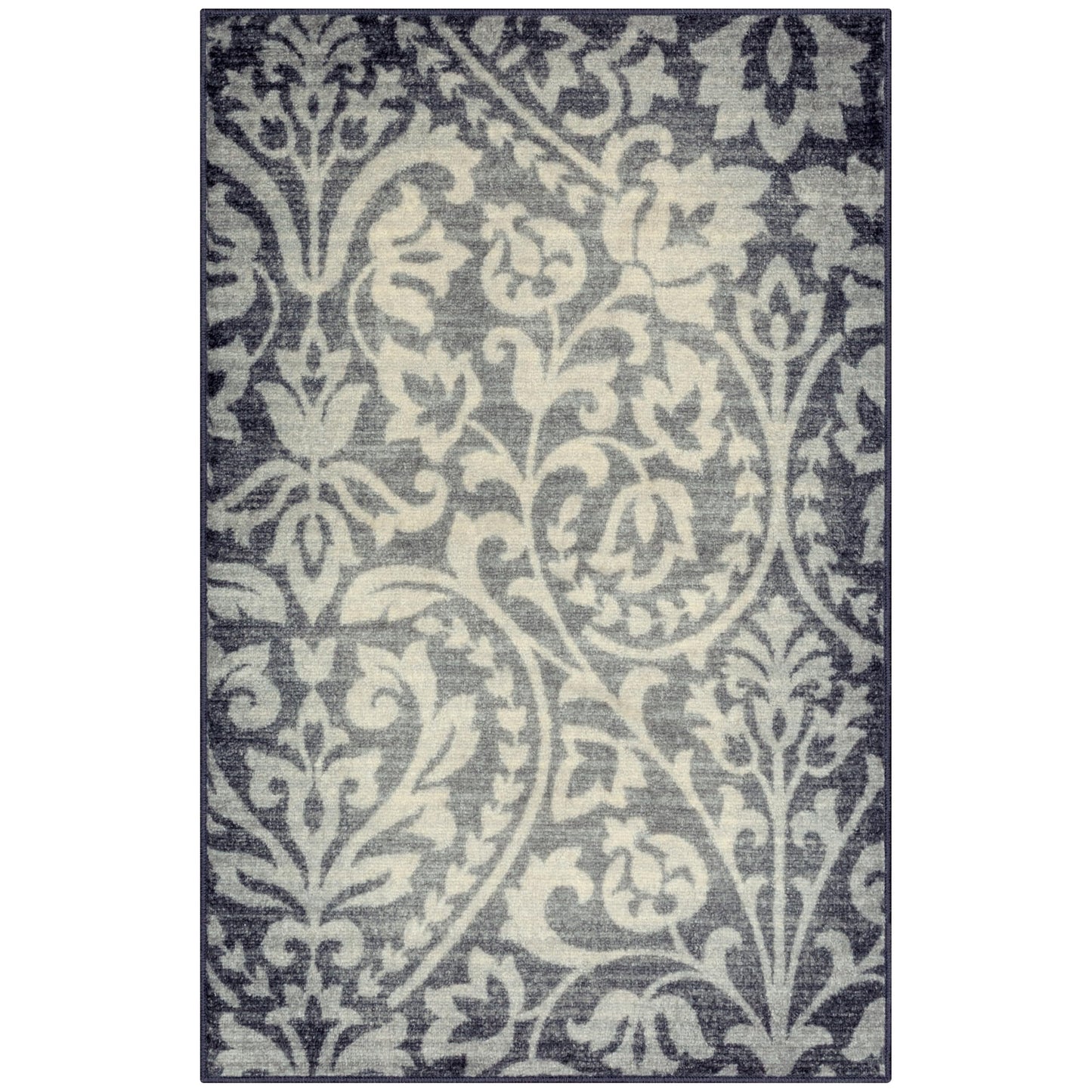 Maples Rugs Exeter Floral Area Rugs – Made in USA – Washable, Non Slip Indoor Carpet for Entryway, Foyer, Kitchen, and Bathroom, 30" x 46", Grey