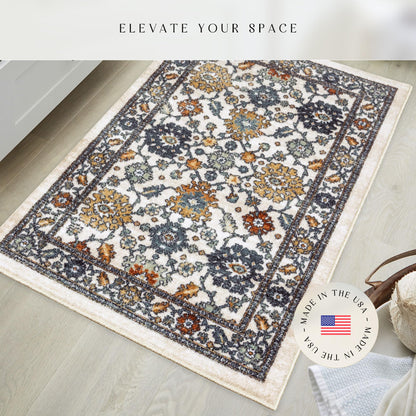 Maples Rugs Benton Oriental Area Rugs – Made in USA – Washable, Non Slip Indoor Carpet for Entryway, Foyer, Kitchen, and Bathroom, 30" x 46", Beige/Multi