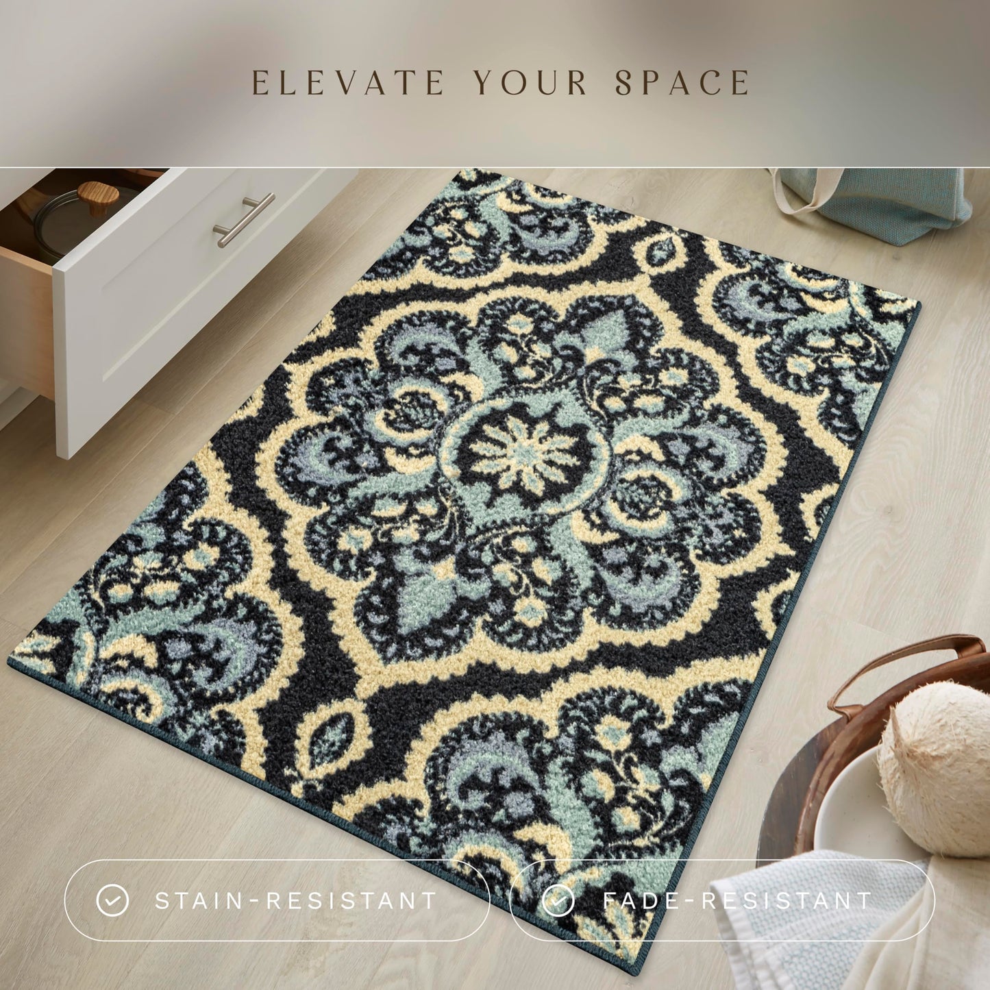 Maples Rugs Vivian Medallion Kitchen Rugs Non Skid Accent Area Carpet [Made in USA], 2'6 x 3'10, Persian Blue