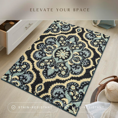 Maples Rugs Vivian Medallion Kitchen Rugs Non Skid Accent Area Carpet [Made in USA], 2'6 x 3'10, Persian Blue