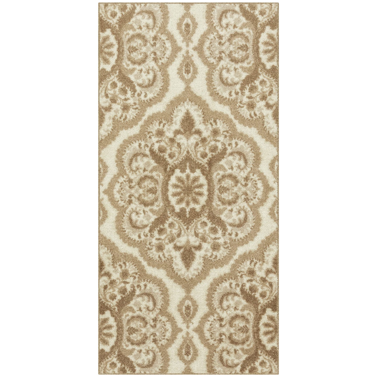 Maples Rugs Vivian Medallion Runner Rug - Made in USA - Washable, Non Slip, Indoor Carpet for Hallway, Kitchen, and Laundry Room, 2'6 x 5', Beige