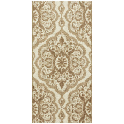 Maples Rugs Vivian Medallion Runner Rug - Made in USA - Washable, Non Slip, Indoor Carpet for Hallway, Kitchen, and Laundry Room, 2'6 x 5', Beige