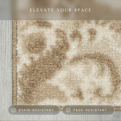 Maples Rugs Vivian Medallion Runner Rug - Made in USA - Washable, Non Slip, Indoor Carpet for Hallway, Kitchen, and Laundry Room, 2'6 x 5', Beige