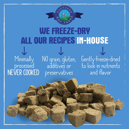 Shepherd Boy Farms Freeze Dried Raw Dog Food (Fish Medley Recipe), All Natural Food, 14 oz Bag, Freeze-Dried Dog Food, Made in USA with Organic Produce, High in Protein, Food Topper or Complete Meal
