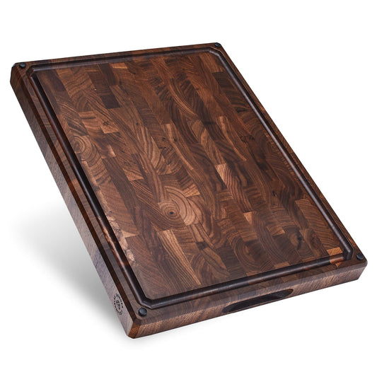 Sonder Los Angeles Alfred Cutting Board Made in USA | Black Walnut End Grain Cutting Board for Kitchen with Non-Slip Feet, Juice Groove, Sorting Compartments | Gift Box Included | 17x13x1.5 in