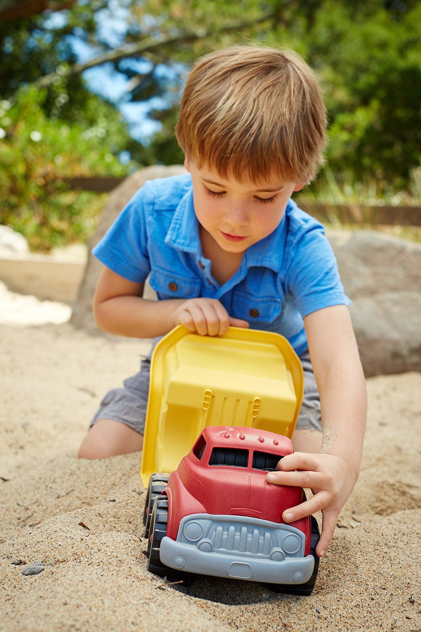 Green Toys Dump Truck, Red/Yellow CB - Pretend Play, Motor Skills, Kids Toy Vehicle. No BPA, phthalates, PVC. Dishwasher Safe, Recycled Plastic, Made in USA.