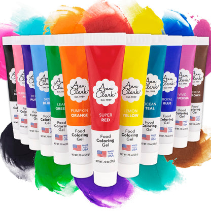 Ann Clark Professional-Grade Gel Food Coloring Made in USA .7 oz, 12 Colors