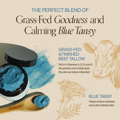 Franny Face Beef Tallow For Skin Care - Grass Fed Beef Tallow Balm With Blue Tansy - Face Moisturizer To Help Revitalize and Nourish Skin - All Natural Essential Oils - 2oz jar