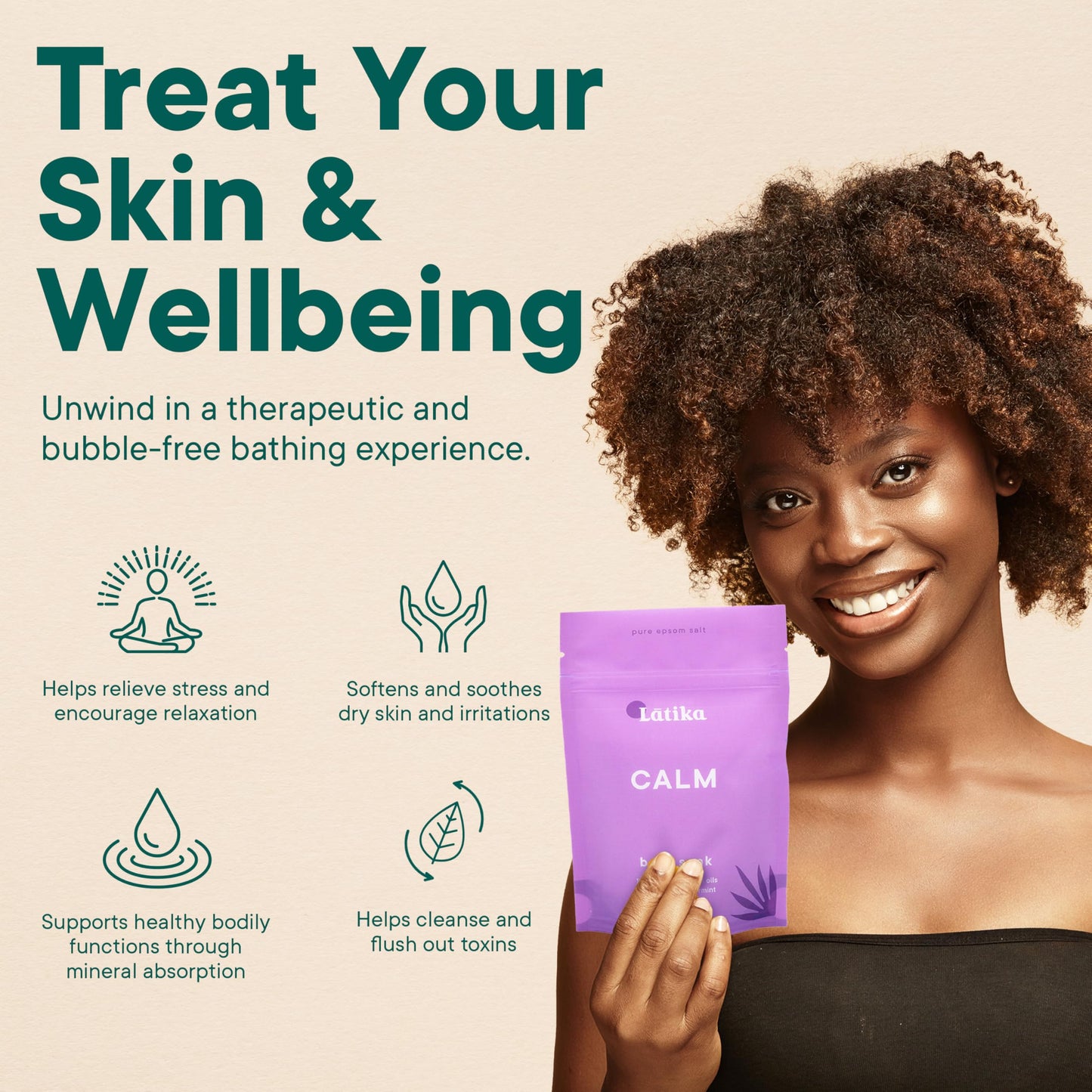 Latika Soaks Set of 3 - Calm Bath Soaks with Lavender & Peppermint, Moisturizing Epsom Salt Soak for Stress Relief, Relaxation, and Skin Nourishment, at-Home Spa Retreat Gift