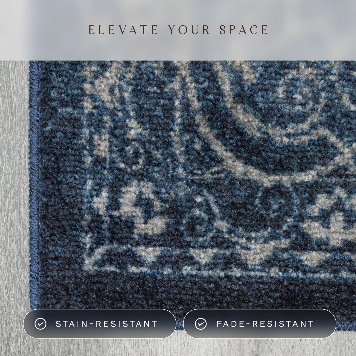 Maples Rugs Pelham Vintage Kitchen Rugs Non Skid Washable Accent Area Carpet [Made in USA], 1'8 x 2'10, Navy/Grey