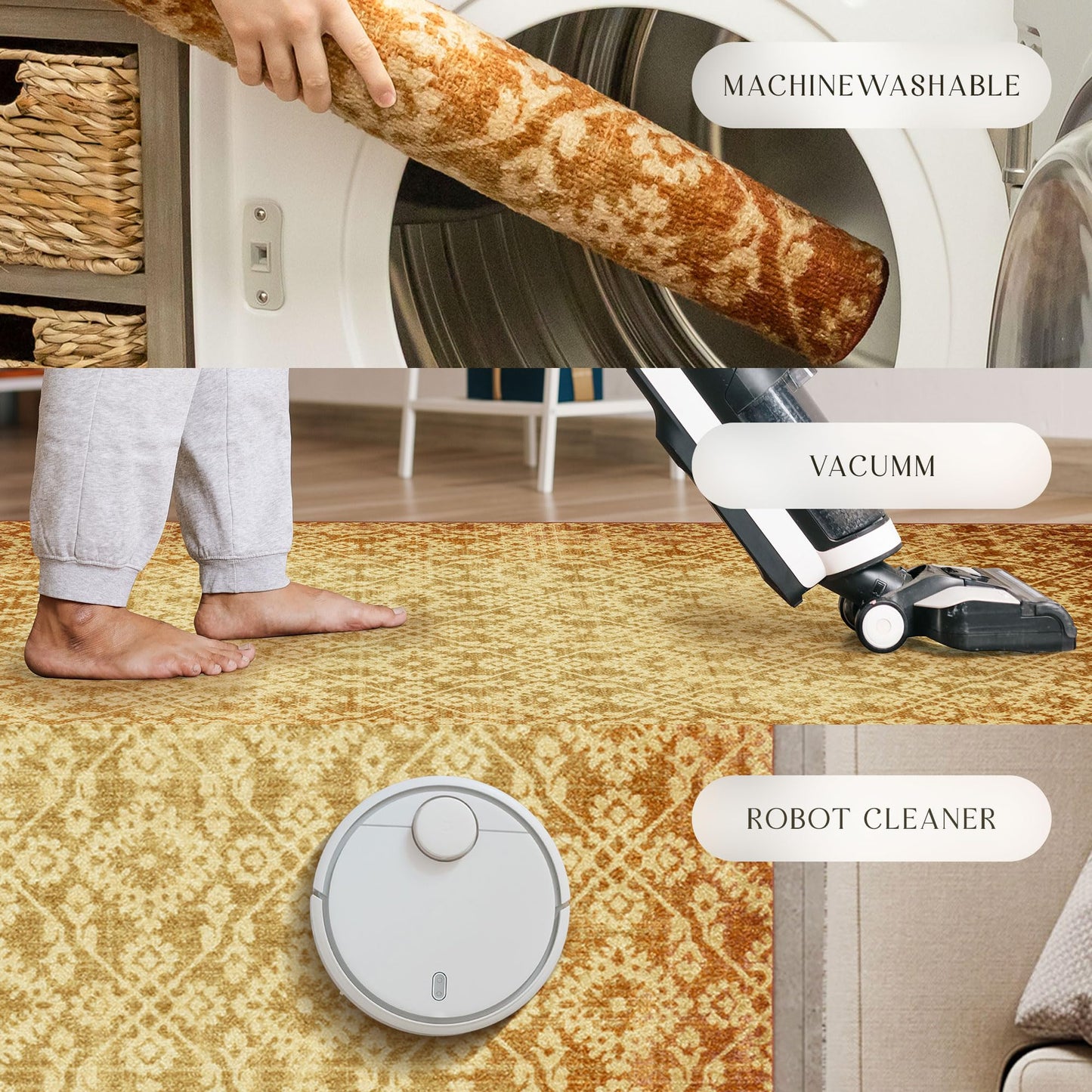 Maples Rugs Arden Vintage Distressed Area Rugs – Made in USA – Washable, Non Slip Indoor Carpet for Entryway, Foyer, Kitchen, and Bathroom, 20" x 34", Gold/Terracotta