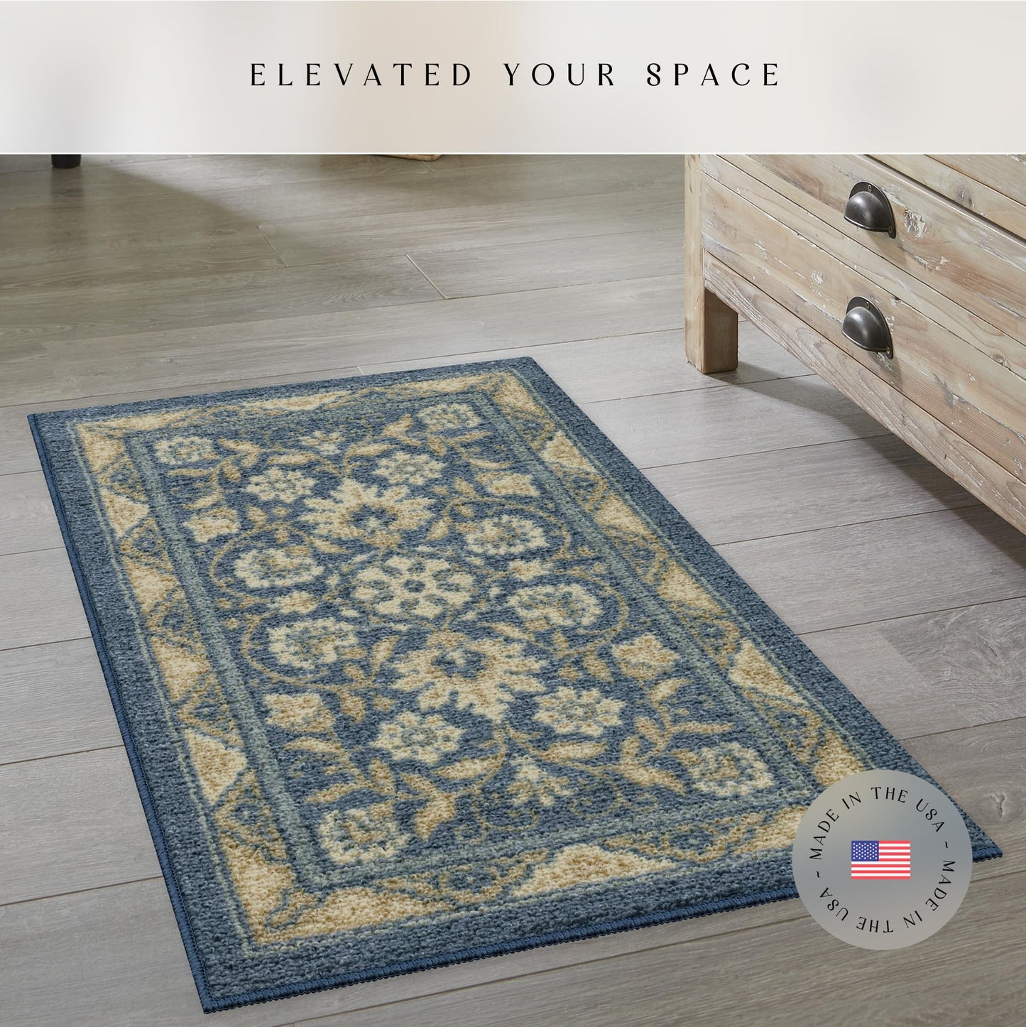 Maples Rugs Florence Kitchen Rugs Non Skid Washable Accent Area Carpet [Made in USA], 1'8 x 2'10, Blue