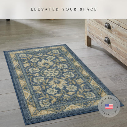 Maples Rugs Florence Kitchen Rugs Non Skid Washable Accent Area Carpet [Made in USA], 1'8 x 2'10, Blue