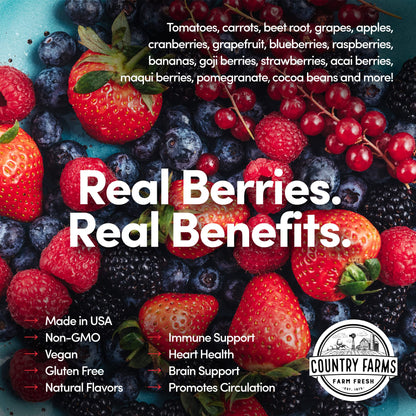 COUNTRY FARMS Super Reds, Energizing Polyphenol Superfood, 48 Super Fruits and Berries, Powerful Antioxidants and Polyphenols, Supports Energy, 20 Servings, Mixed Berry Flavor