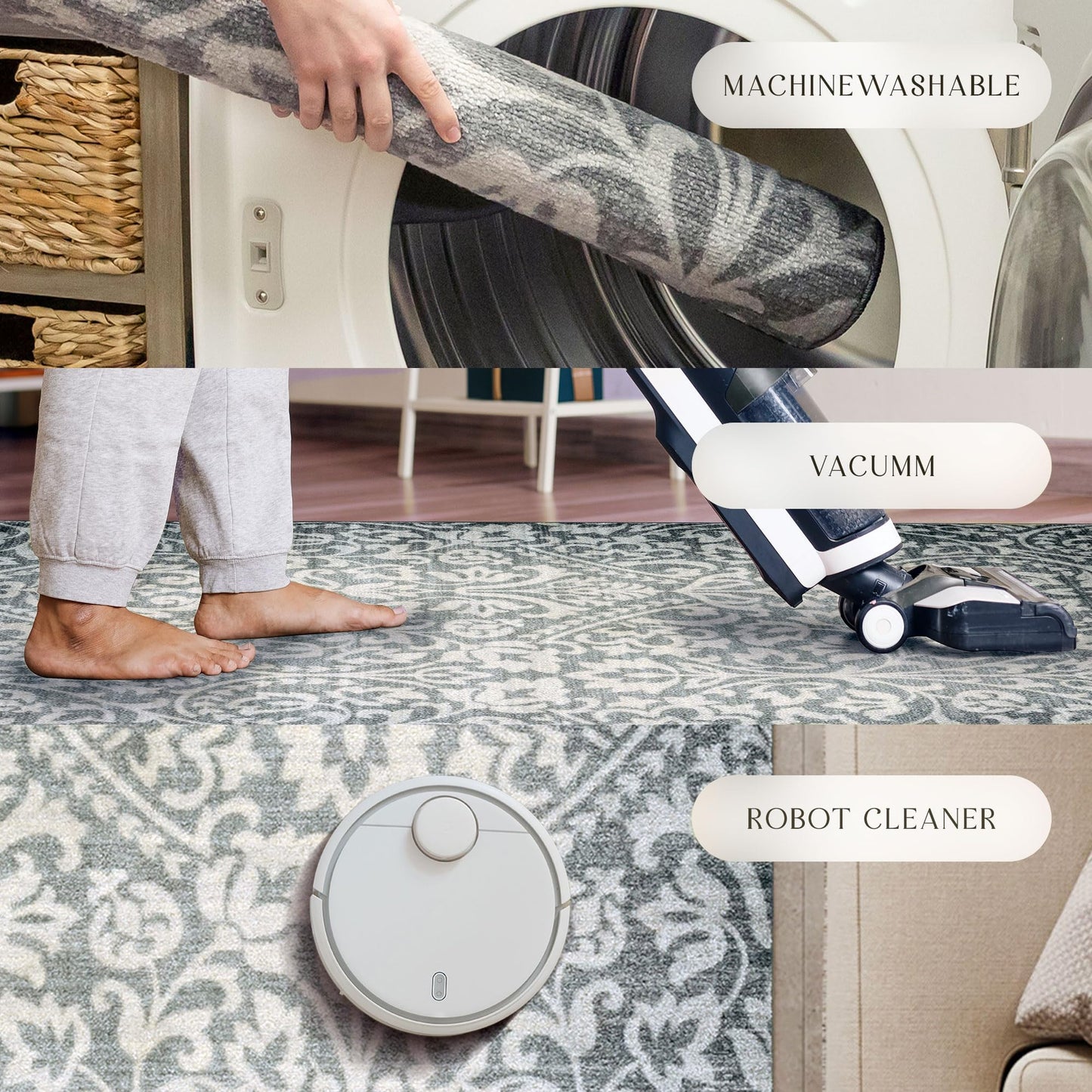 Maples Rugs Exeter Floral Area Rugs – Made in USA – Washable, Non Slip Indoor Carpet for Entryway, Foyer, Kitchen, and Bathroom, 30" x 46", Grey