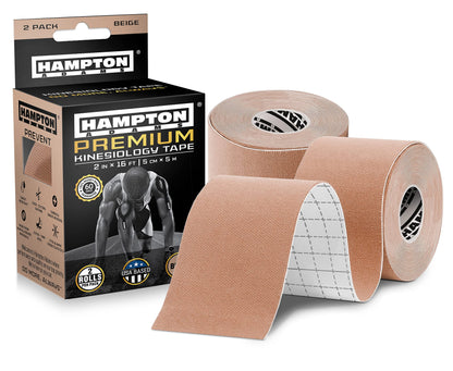 (2 Pack) Premium Kinesiology Tape | Athletic Tape Supports & Protects Muscles, Knees, Shoulders & Plantar Fasciitis | Waterproof & Hypoallergenic | Beige Uncut Kinesiology Tape