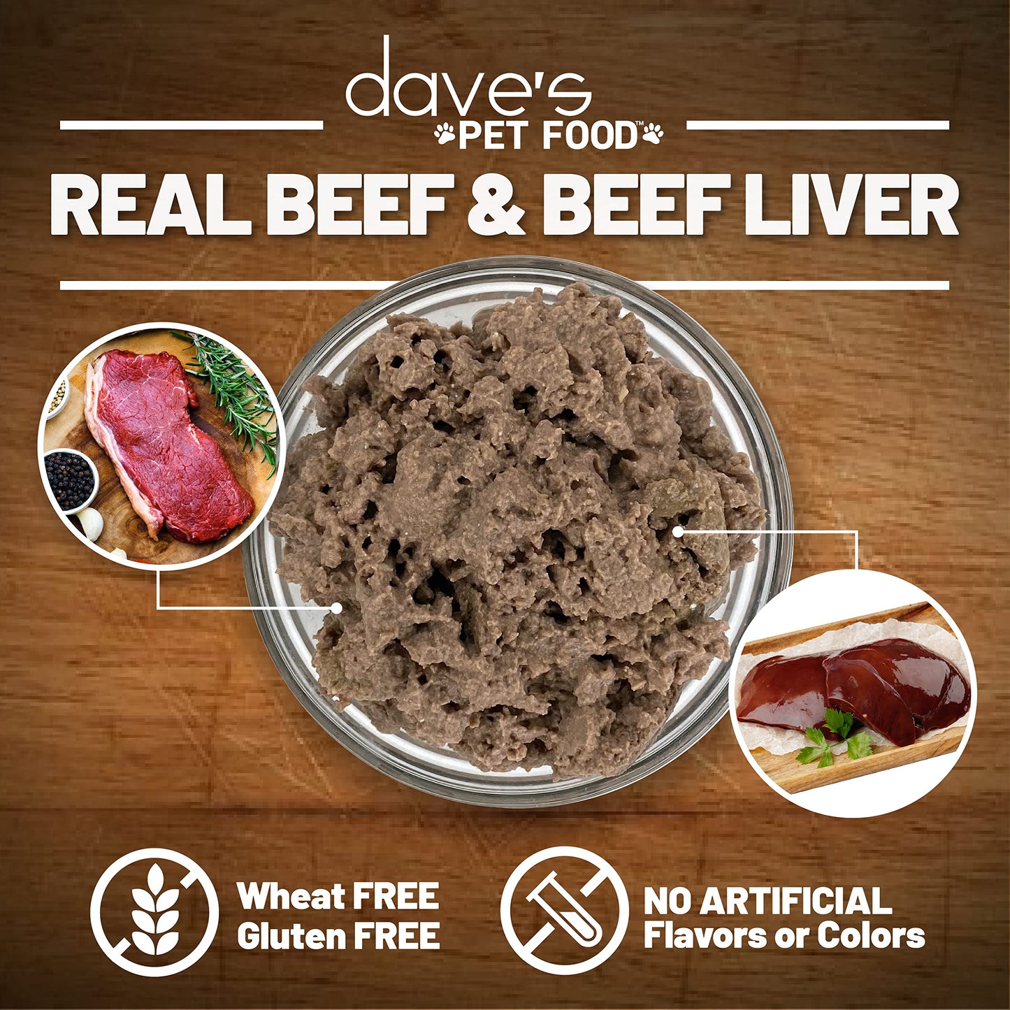 Dave's Pet Food Grain Free Wet Dog Food (95% Beef & Beef Liver), Made in USA Single-Source Protein, Limited Ingredients Added Vitamins & Minerals, 12.5 oz Cans (12 Pack)