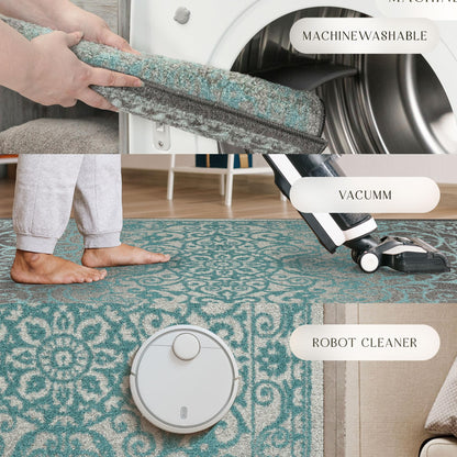 Maples Rugs Pelham Transitional Area Rugs - Made in USA - Washable, Non Slip, Indoor Carpet for Entryway, Foyer, Kitchen, and Bathroom, 1'8 x 2'10, Blue/Grey