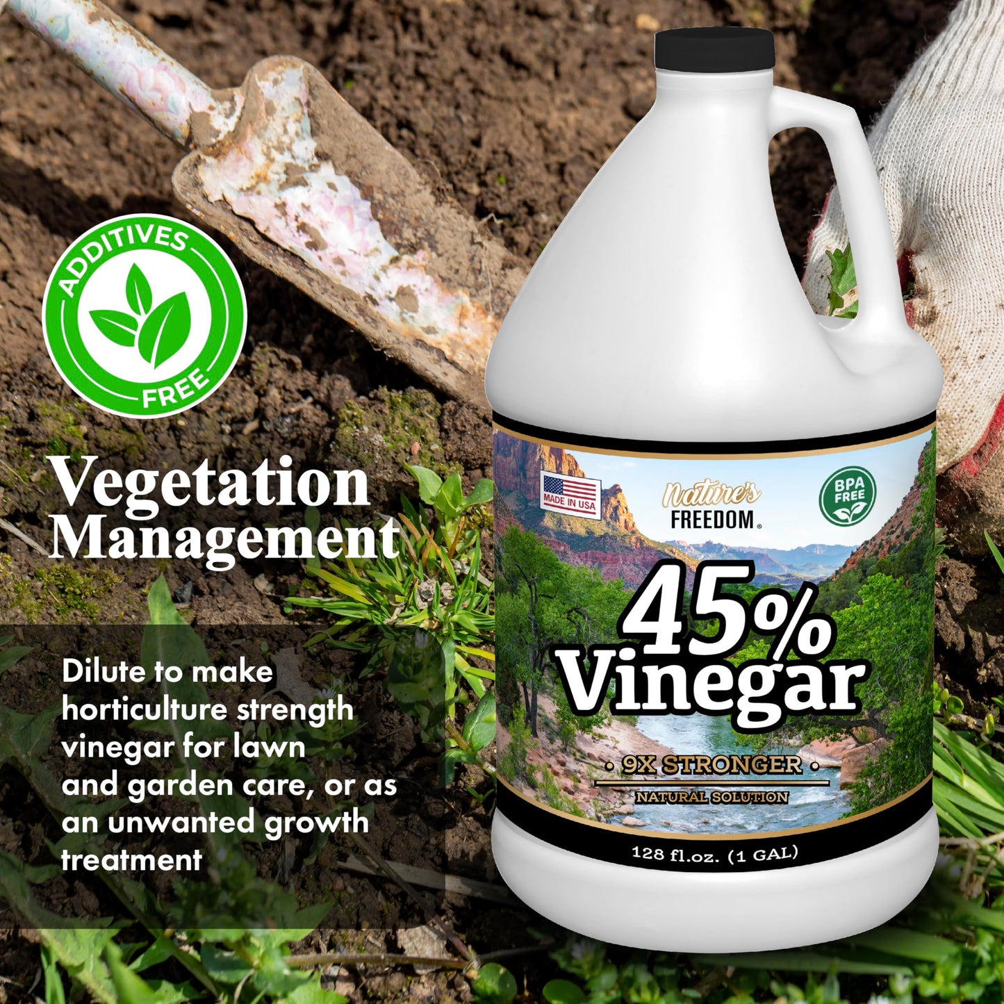 Nature's Freedom 45% Concentrated Vinegar, 1 Gallon - Dilutes to 9 Gallons - 9x Strength Multi-Purpose Solution