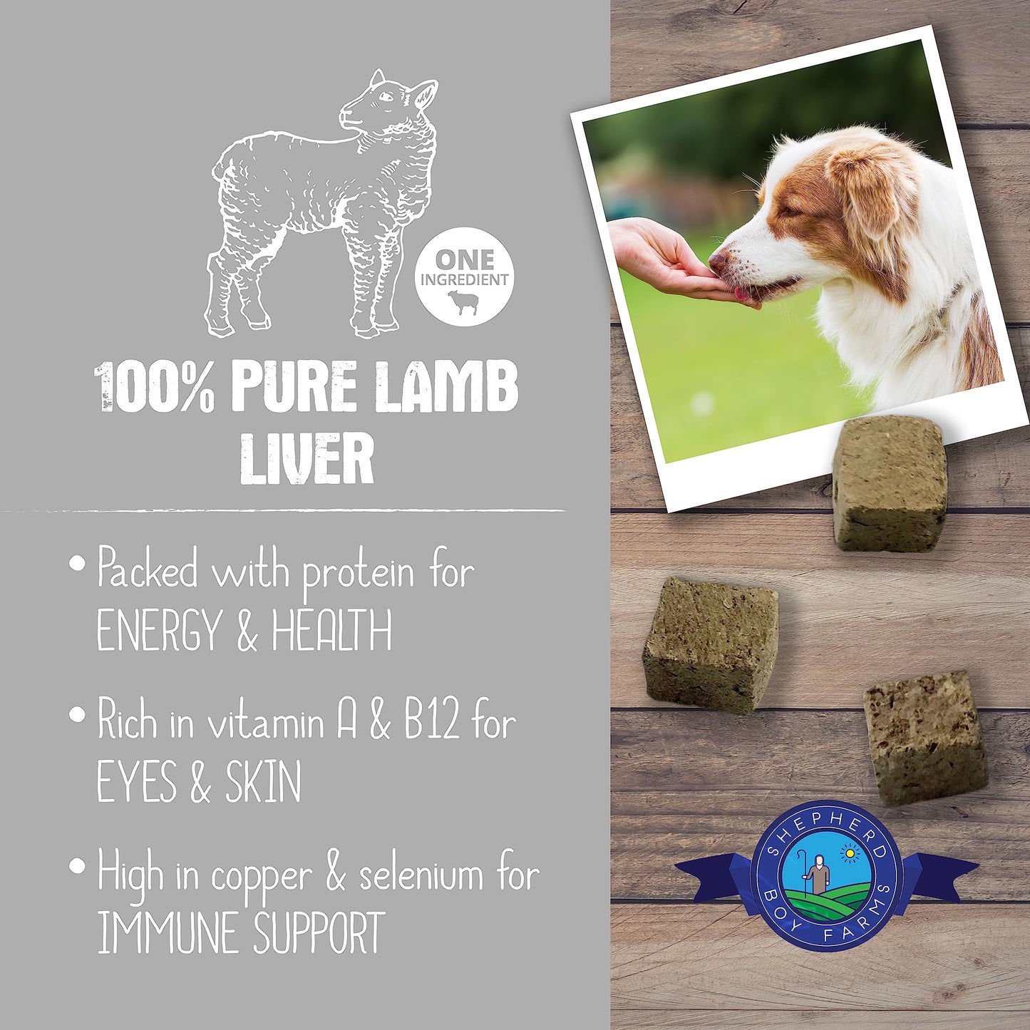 Shepherd Boy Farms Freeze Dried Dog and Cat Treats, Lamb Liver, All Natural Single Ingredient Freeze-Dried Dog Treat & Snacks, Made in USA, High Protein, Essential Nutrition of Raw Food, 8oz
