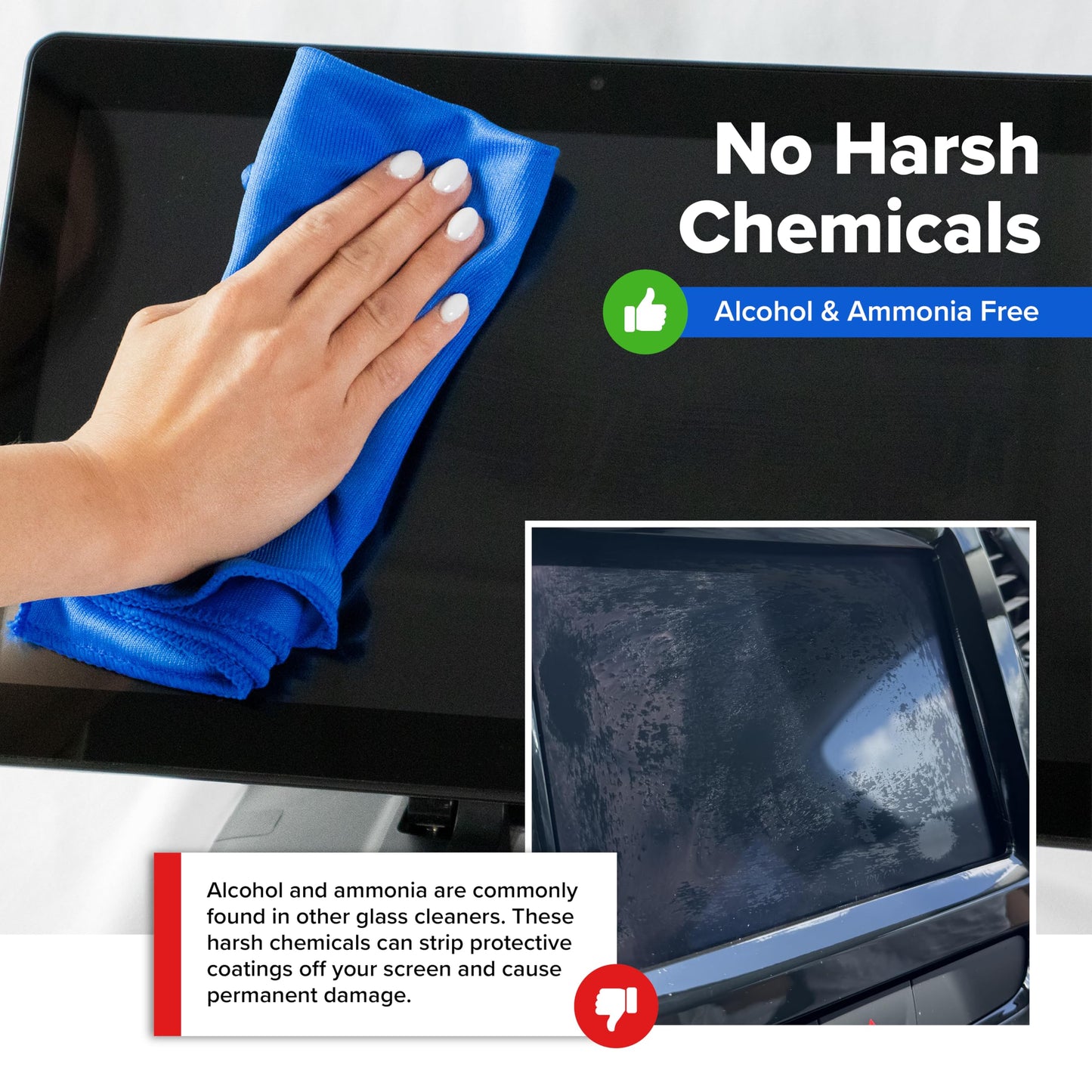 Screen Cleaner Spray (16oz) with CrystalVu® - Includes Premium Microfiber Cloth - TV Screen Cleaner, Car Screen Cleaner, Safe for Smartphone, Tablet, Touchscreen - Professional Cleaner - Made in USA