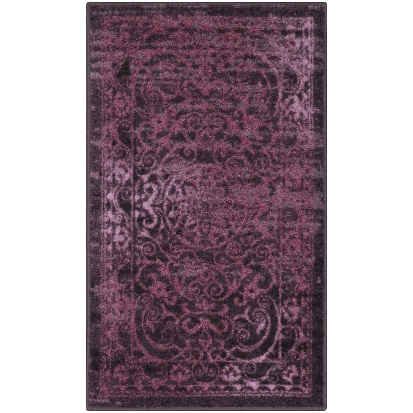 Maples Rugs Pelham Transitional Area Rugs - Made in USA - Washable, Non Slip, Indoor Carpet for Entryway, Foyer, Kitchen, and Bathroom, 1'8 x 2'10, Wineberry