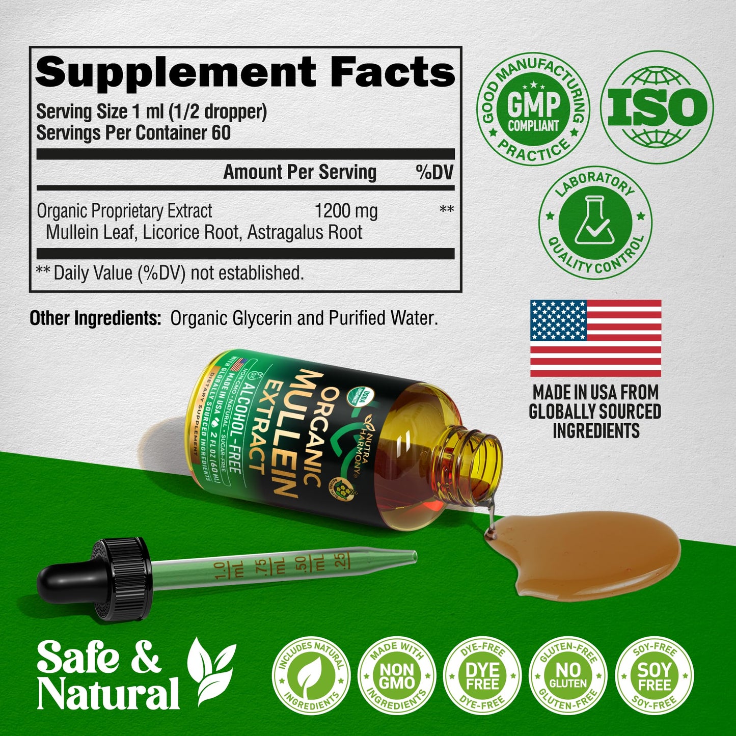 Mullein Drops for Lungs - USDA Organic Liquid - Mullein Leaf Extract Supplement - Made in USA - Lung & Bronchial Cleanse for Smokers - Respiratory Health Support - As Tincture, Tea, Pills - 2 fl oz