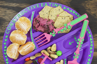 Constructive Eating Plate and Utensils Set - USA-Made Toddler Dinnerware with Divided Plates (Garden Fairy)