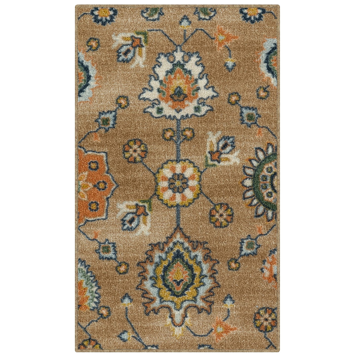 Maples Rugs Fleur Contemporary Motif Kitchen Rugs Non Skid Accent Area Carpet [Made in USA], Neutral/Multi, 1'8" x 2'10"