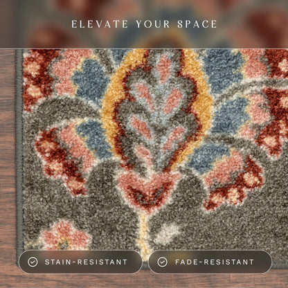 Maples Rugs Gardena Floral Area Rugs – Made in USA – Low Pile, Non Slip Pet–Friendly Mat for Bedroom, Office, Living & Dining Room, 5' x 7', Gray