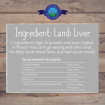 Shepherd Boy Farms Freeze Dried Dog and Cat Treats, Lamb Liver, All Natural Single Ingredient Freeze-Dried Dog Treat & Snacks, Made in USA, High Protein, Essential Nutrition of Raw Food, 8oz
