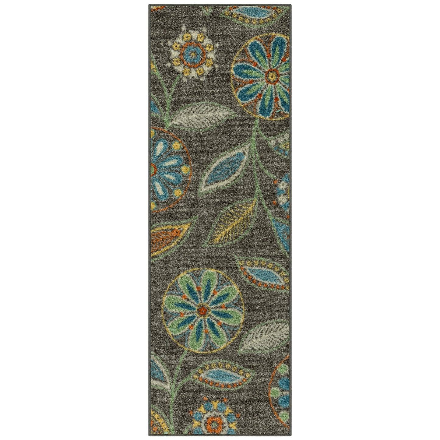 Maples Rugs Reggie Floral Runner Rug - Made in USA - Washable, Non Slip Indoor Carpet for Kitchen, Hallway, and Laundry Room, 1'8 x 5, Dark Grey
