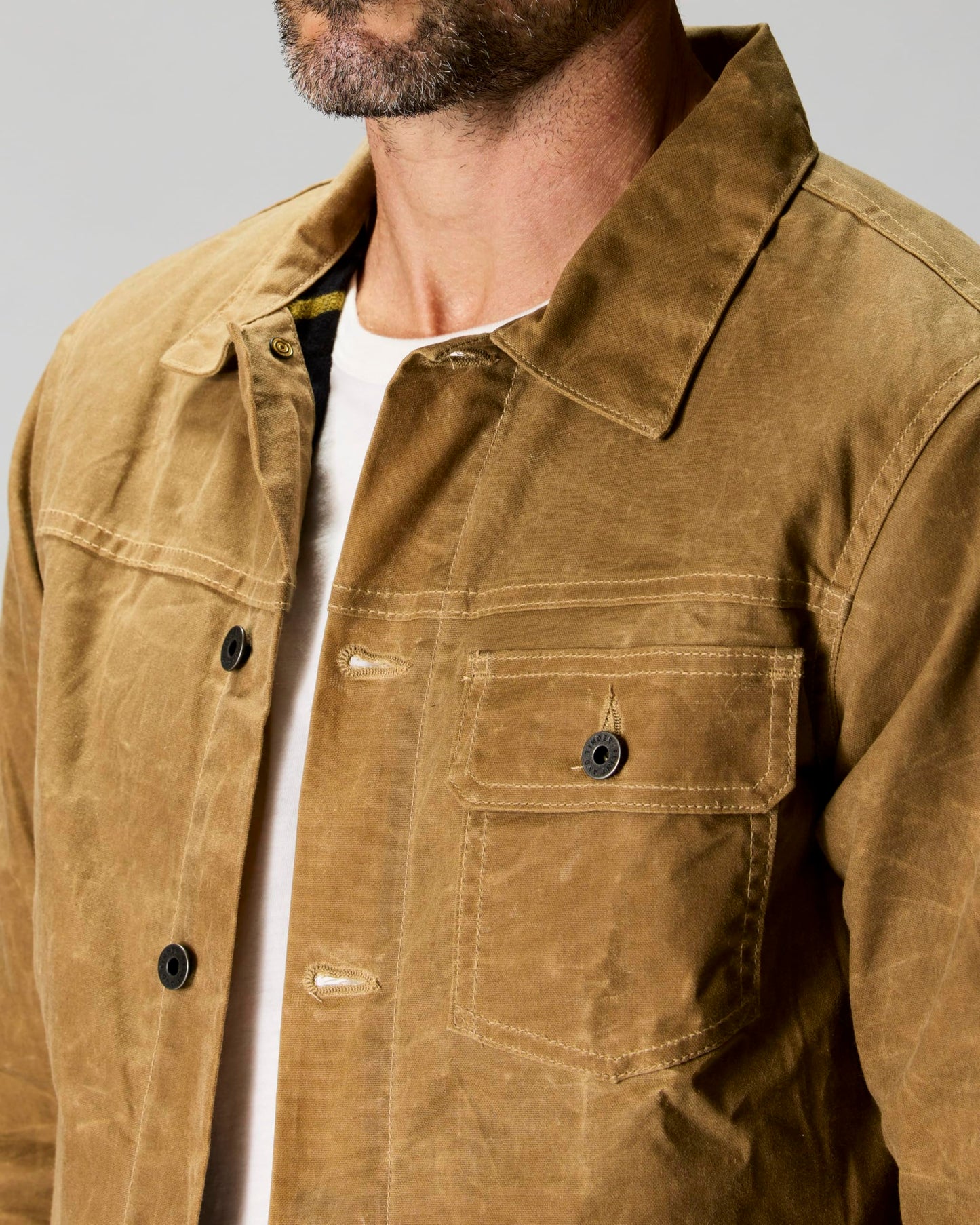 Huckberry Flint and Tinder Men's Flannel-Lined Waxed Trucker Jacket, Water & Weather Resistant Mens Jacket, Field Tan