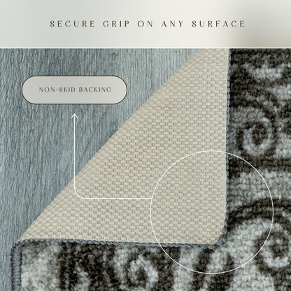 Maples Rugs Pelham Transitional Area Rugs - Made in USA - Washable, Non Slip, Indoor Carpet for Entryway, Foyer, Kitchen, and Bathroom, 1'8 x 2'10, Grey Tonal