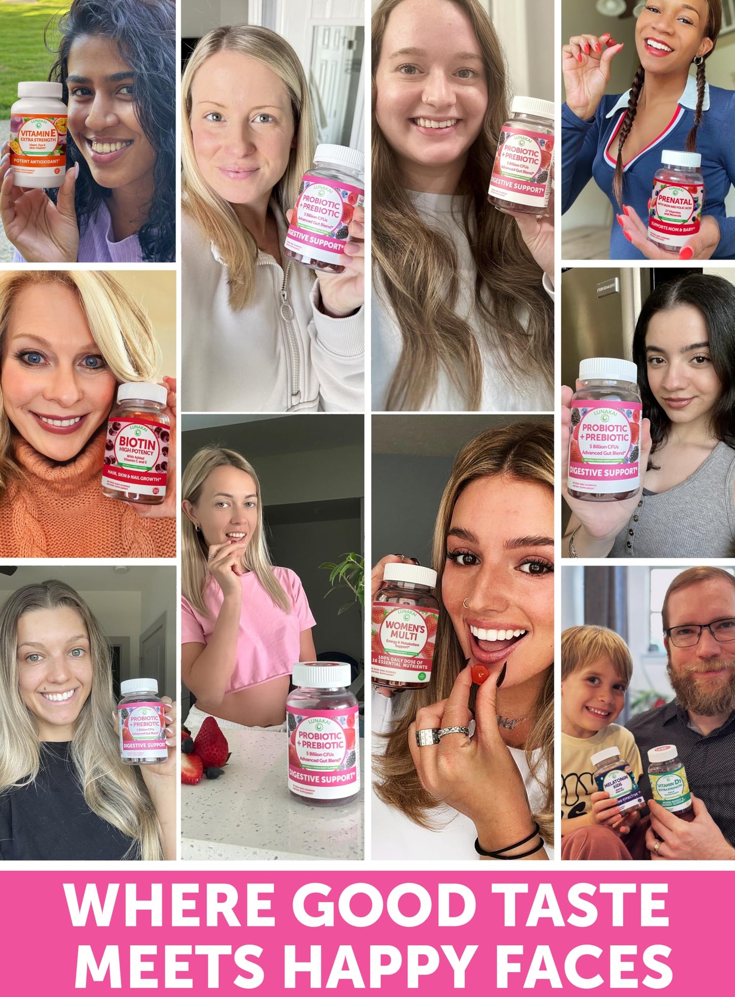 Lunakai USA Made Prebiotic + Probiotic Gummies for Women and Men - High Potency 5 Billion CFUs with Fibers - Non-GMO Gut Health Support 60ct