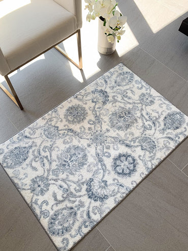 Maples Rugs Blooming Damask Kitchen Rugs Non Skid Accent Area Floor Mat [Made in USA], 2'6 x 3'10, Grey/Blue