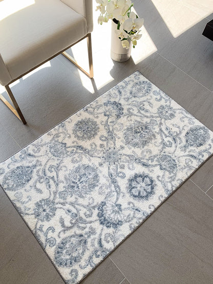 Maples Rugs Blooming Damask Kitchen Rugs Non Skid Accent Area Floor Mat [Made in USA], 2'6 x 3'10, Grey/Blue