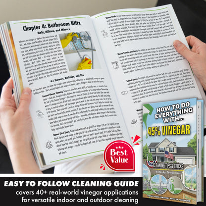 Nature's Freedom 45% Concentrated Vinegar, 1 Gallon with “How to Use Vinegar” Cleaning Book – Industrial Strength Multi-Purpose Cleaner