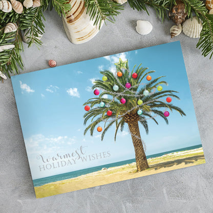 Canopy Street Masterpiece Decorated Palm Cards / 16 Tropical Beach Holiday Card Set With White Envelopes / 5 5/8" x 7 7/8" Warm Weather Coastal Vacation Greeting Cards With Inside Verse