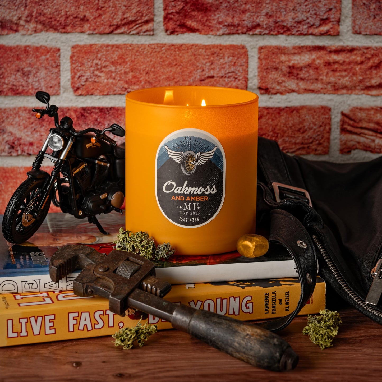 Manly Indulgence Oakmoss & Amber Scented Candles for Men, 2 Wick, 15 oz Premium Soy Blend Wax, 60H Burn, Candles for Home Scented – Made in The USA