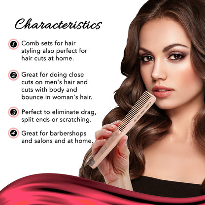 Allegro Tapered Hair Combs - 6 Pcs Barber & Hairstylist Combs for Men & Women, Made in USA (Rose)