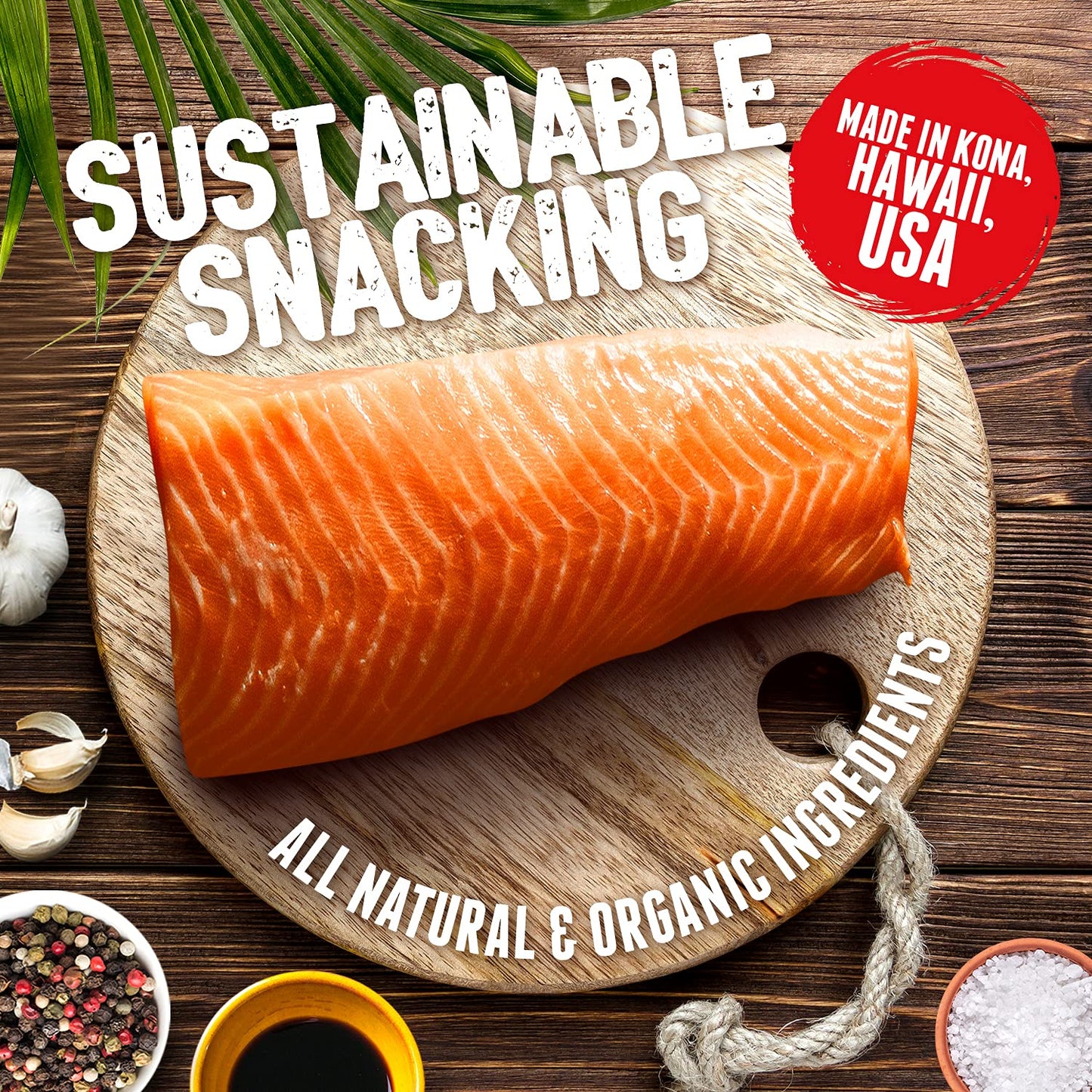 Kaimana Jerky Wild Caught Salmon Jerky - Organic Gourmet Smoked Dried Fish Strips Rich in Omega-3 & Protein - Low-Calorie Seafood Snack with No Gluten, Less Sodium & Sugar - Original Flavor - 3/2oz Pack