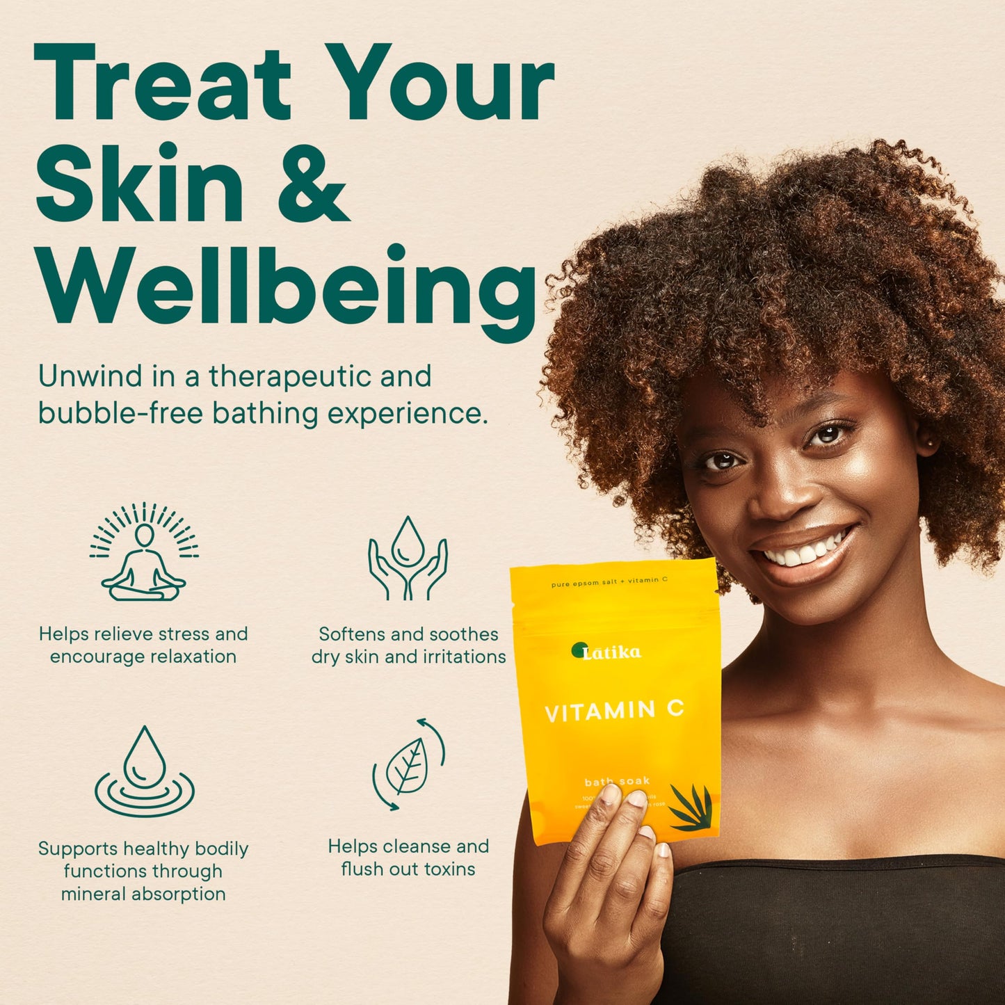 Latika Soaks Set of 3 - Vitamin C Bath Soaks with Sweet Orange and Geranium Rose - Moisturizing Epsom Salt Soaks for Stress Relief, Detox, and Antioxidant Skincare - at Home Spa Retreat