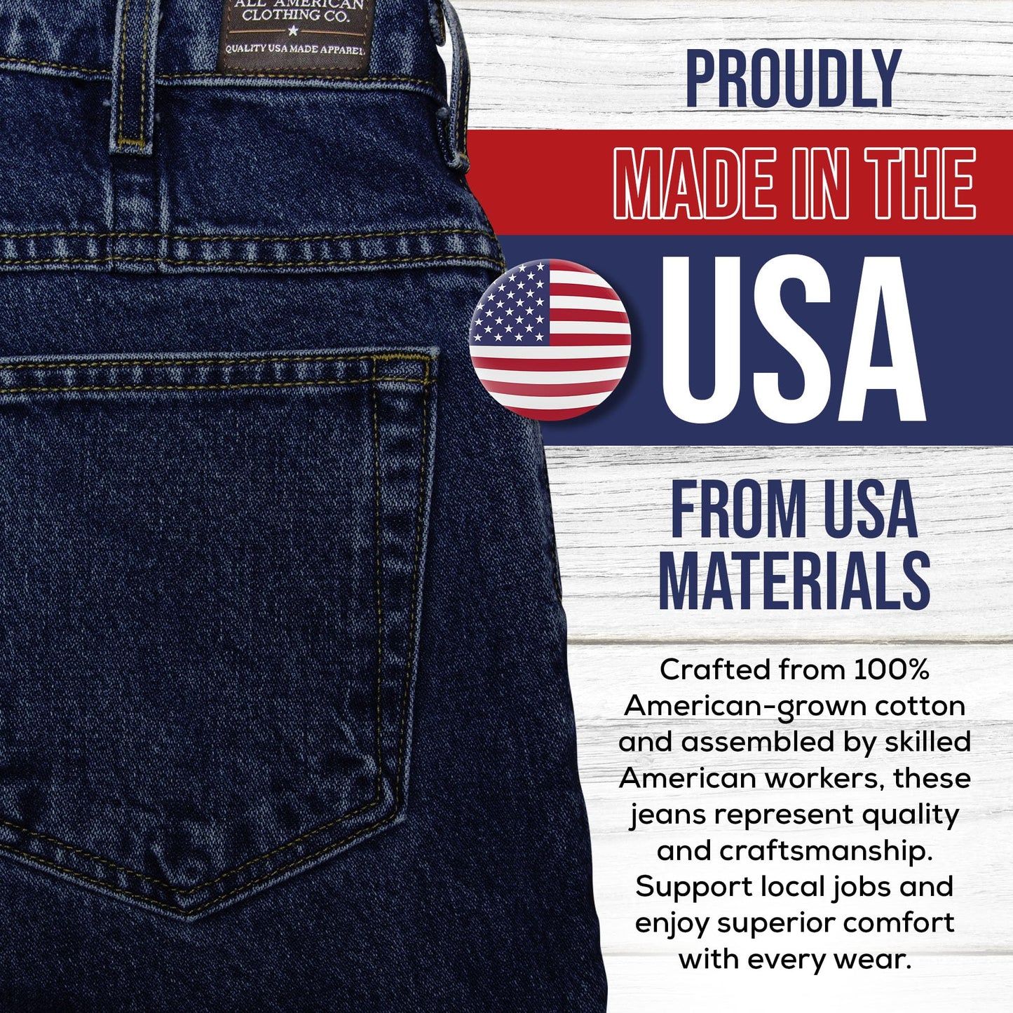 All American Clothing Men's Original Gusseted Jeans – Premium 15 oz. Denim, Made in USA, Comfortable Relaxed Fit, Durable Workwear – Reliable, Sturdy, Lifetime Jeans