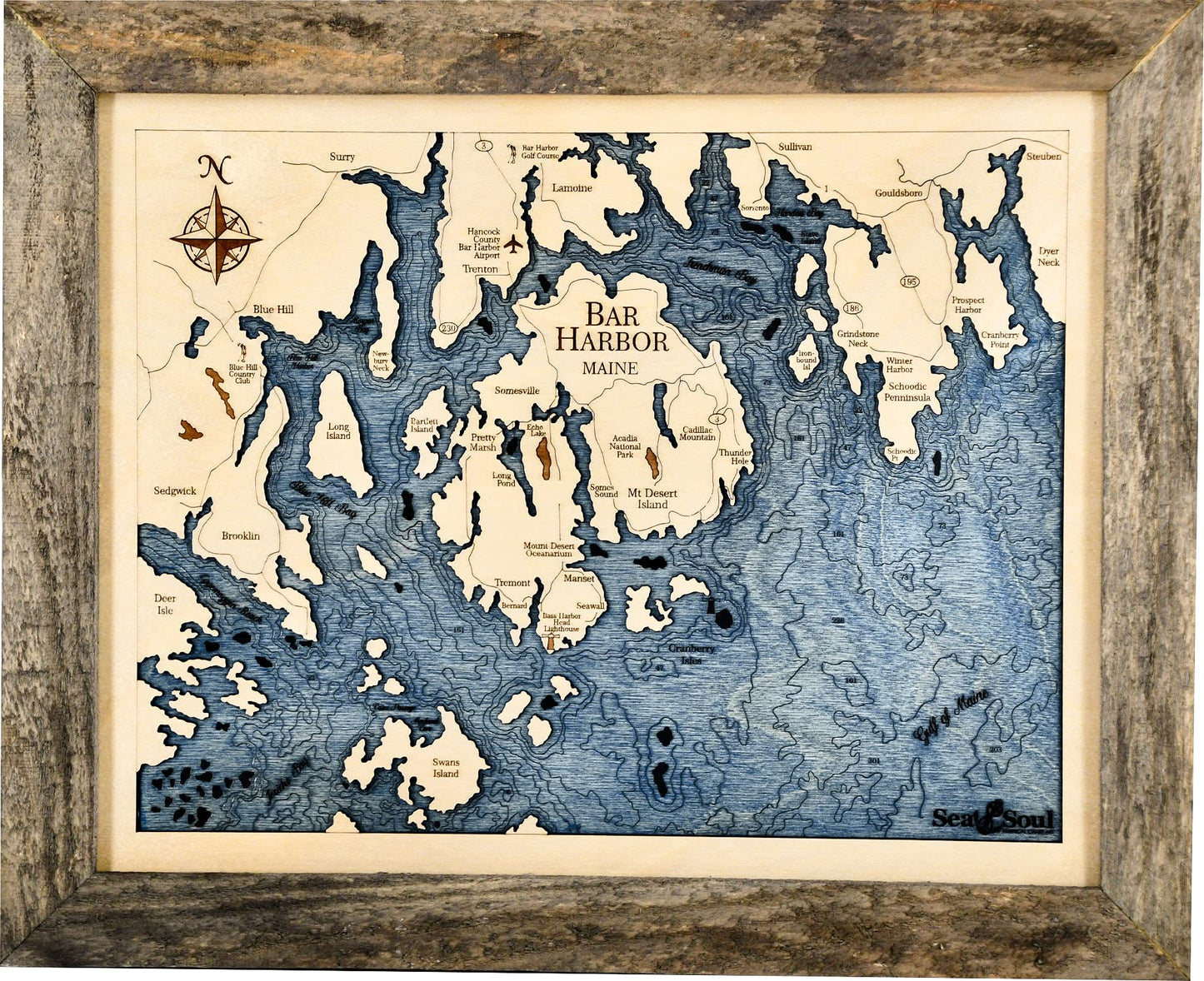 Bar Harbor Maine Wood Map Wall Art, Nautical 3D Wood Chart 13x16 Wall Art, Made in the USA, Nautical Wall Decor, Coastal Decor