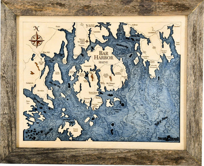 Bar Harbor Maine Wood Map Wall Art, Nautical 3D Wood Chart 13x16 Wall Art, Made in the USA, Nautical Wall Decor, Coastal Decor